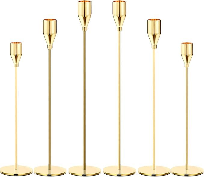 6Pcs Lemon Gold Candle Holders,Set of 6 Tall Taper Gold Candlestick fit 3/4" Thick Pillar Candle ... | Amazon (US)