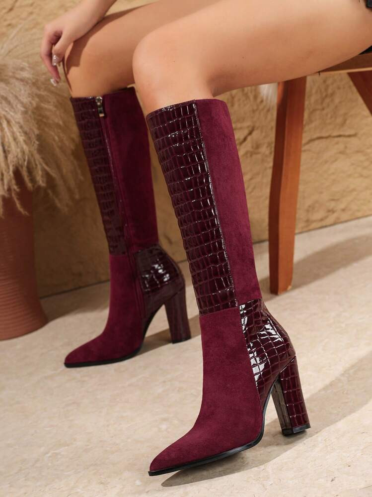 Plus Size Fashion Over-The-Knee Boots For Women, High Heel Casual Zipper Tall Boots,Style With Sweater,Red, Winter Runway Show,Party | SHEIN