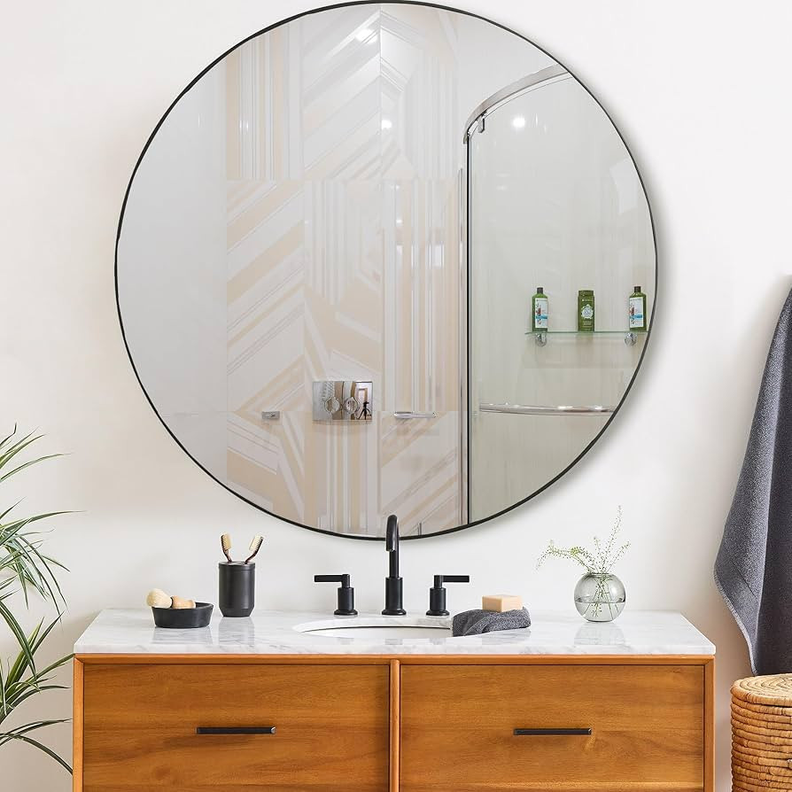 Black Round Wall Mirror 30 Inches, Circle Framed Mirror with Tempered Glass-Shatterproof for Bath... | Amazon (US)