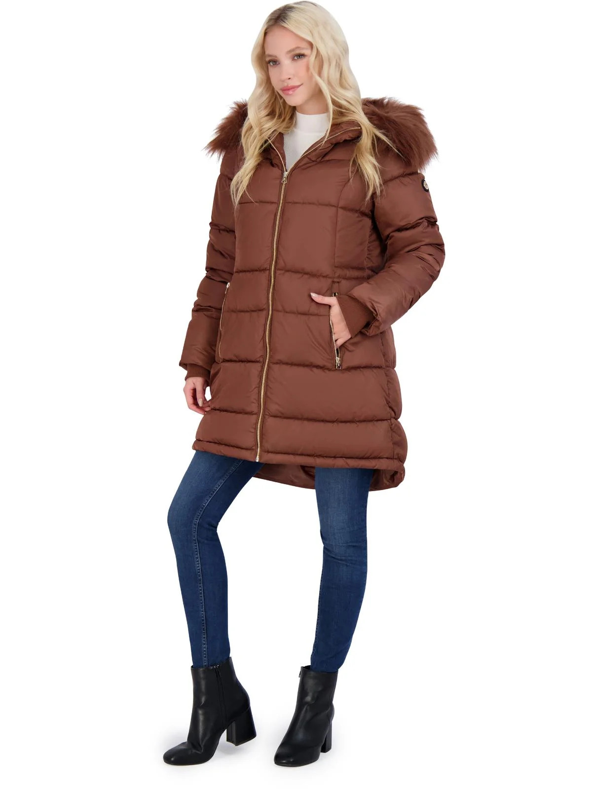 Jessica Simpson Puffer Coat For Women - Quilted Winter Coat w/ Faux Fur Hood | Walmart (US)