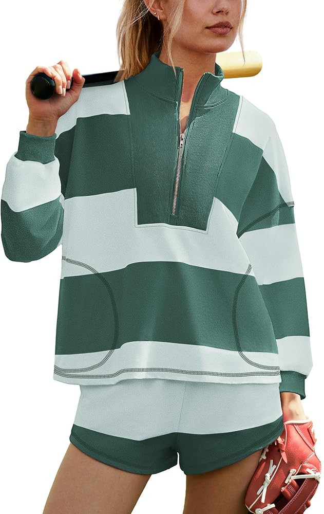 ReachMe Womens Striped Workout Sets 2 Piece Fall Outfits Matching Lounge Sets Long Sleeve Tops an... | Amazon (US)