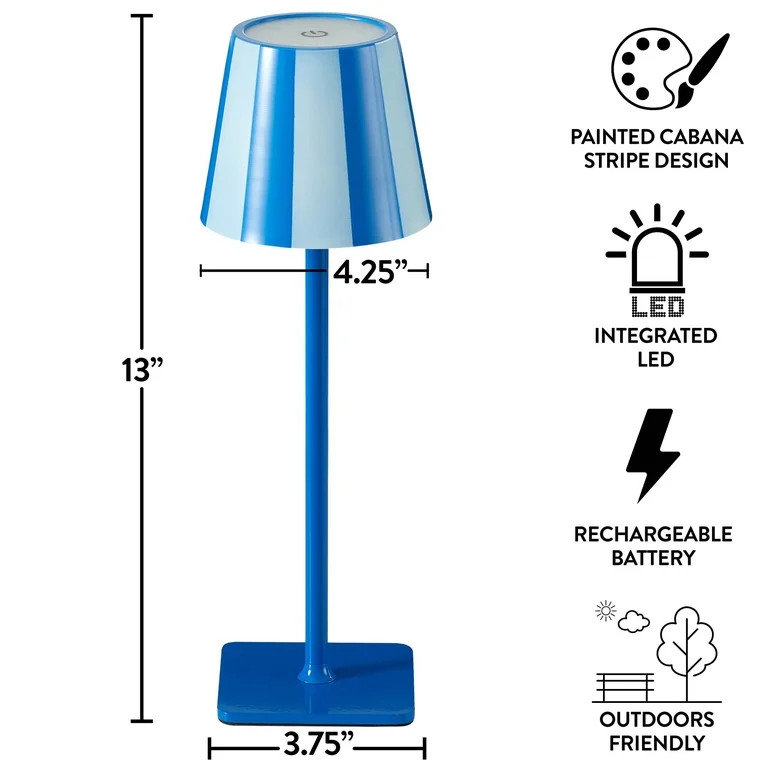 Mainstays 13" Indoor/Outdoor Rechargeable Blue Stripe Table Lamp 2 Pack | Walmart (US)