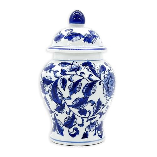 8" Ceramic Ginger Jar w/Lid - Classic Chinese Style Porcelain Jar Tea Storage for Home Decor Decorative Centerpiece Vintage Accent Antique Vase Jingdezhen (Blue & White Flower 2) | Amazon (US)