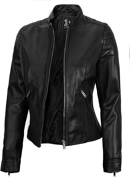 Blingsoul Cafe Racer Leather Jacket Women - Stylish Real Lambskin Leather Jackets for Women | Amazon (US)