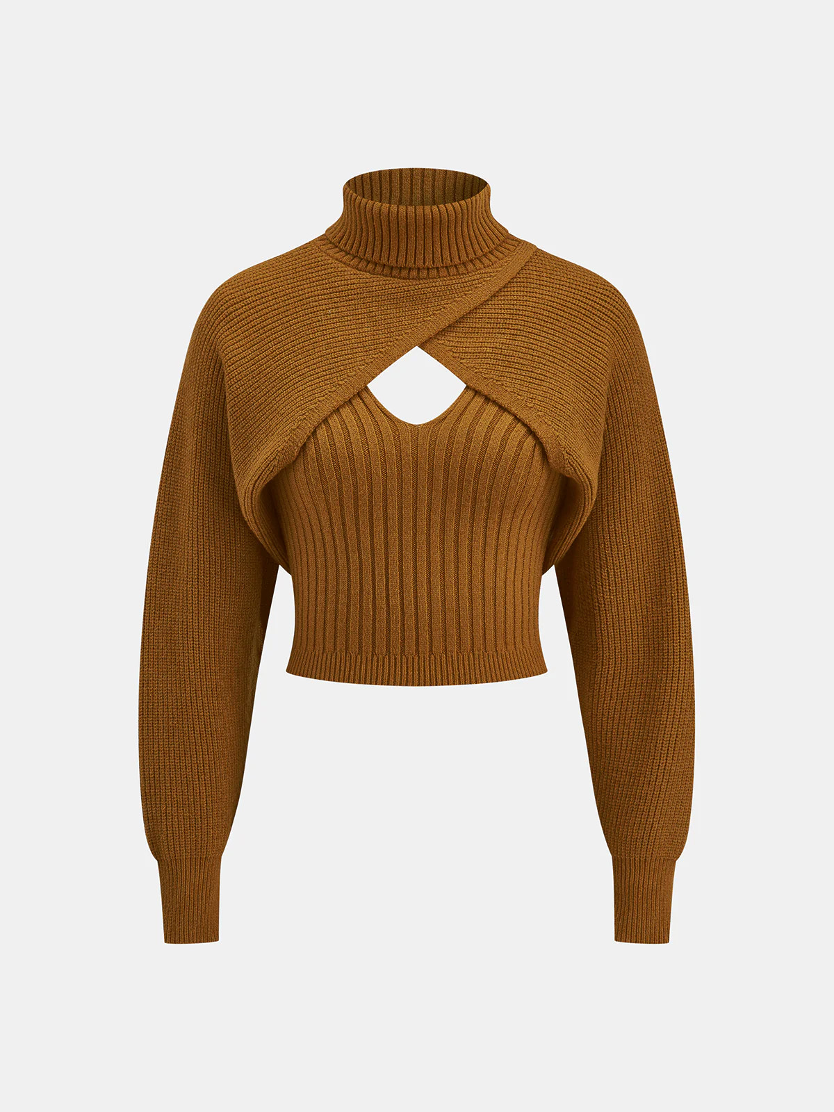 Turtleneck Overlay and Cami Top Knit Two-Piece Set | Commense