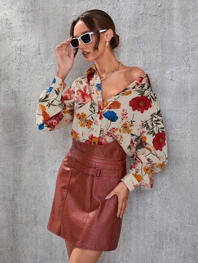Floral Print Button Front Blouse | SHEIN