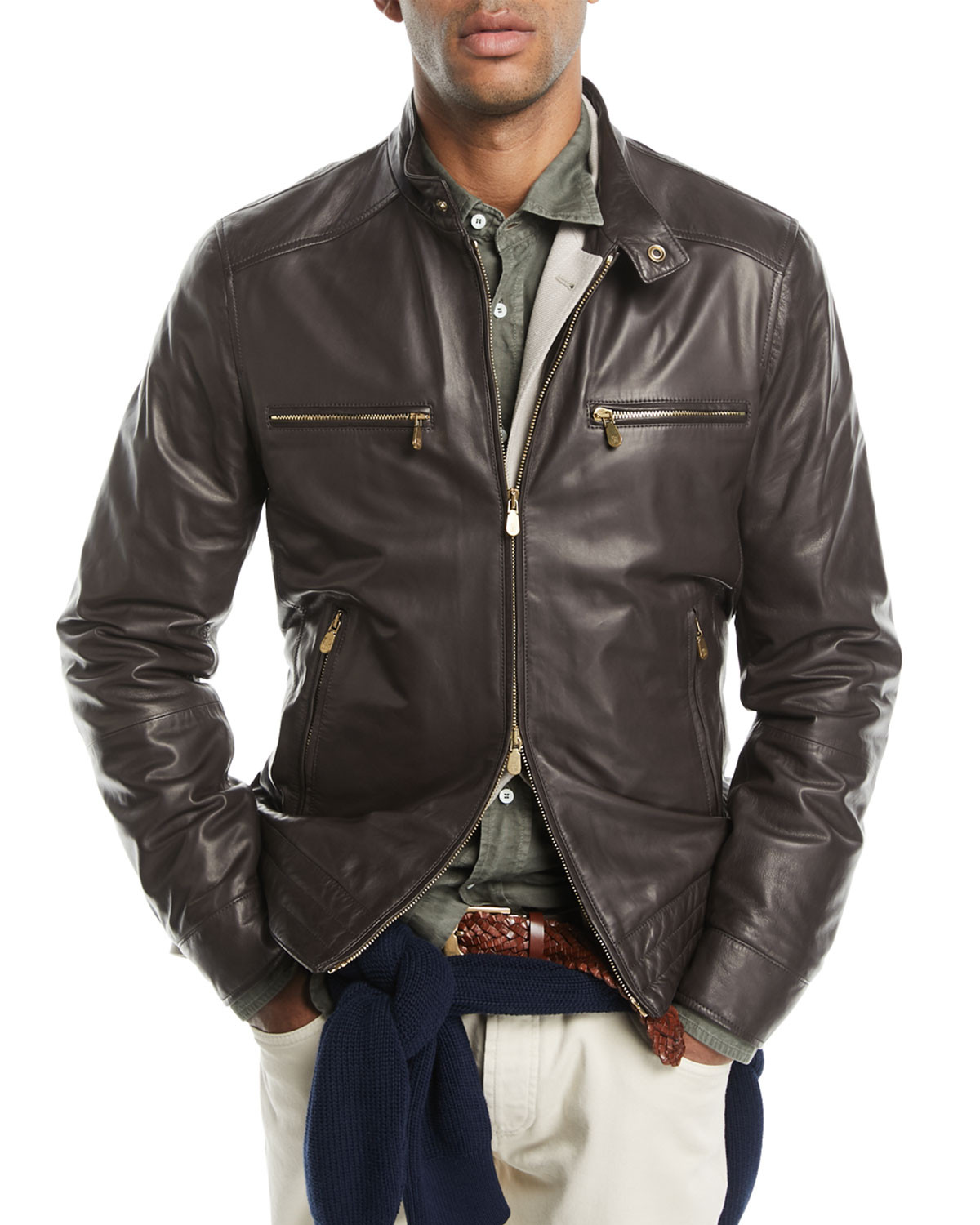 Leather Jacket with Zip Pockets | Neiman Marcus