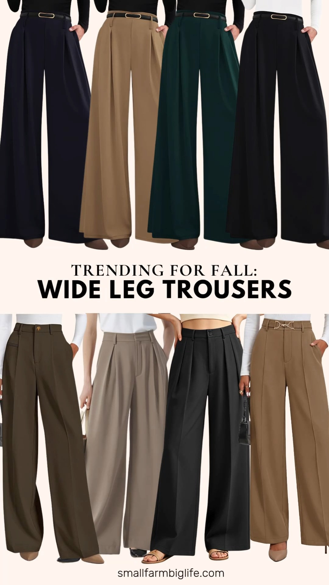 Wide leg trousers are trending for fall, and this roundup has options in every neutral I love. Elastic and pull on waistbands make these so comfortable for everyday wear, and the flowy palazzo silhouette works for the office, running errands, or dressing up for fall events.

Colors shown include black, dark green, khaki, dark navy blue, coffee brown, and light taupe, so there is a shade for every cozy neutral wardrobe. Front pleats, side pockets, and elastic waists make these pants as functional as they are flattering. Several options come in multiple lengths, which is a win if you are petite and tired of hemming.

Shop my picks for trendy fall work pants, business casual trousers, and flowy dress pants below. These would pair beautifully with your favorite fall sweaters and cardigans for an easy, put together look all season long.

#LTKfindsunder50 #LTKworkwear #LTKSeasonal #WideLegTrousers #FallFashion2026 #BusinessCasualStyle #PetiteStyle #NeutralWardrobe #WorkOutfitIdeas #FallTrends 

 #LTKootd #LTKOver40 #LTKWorkwear
