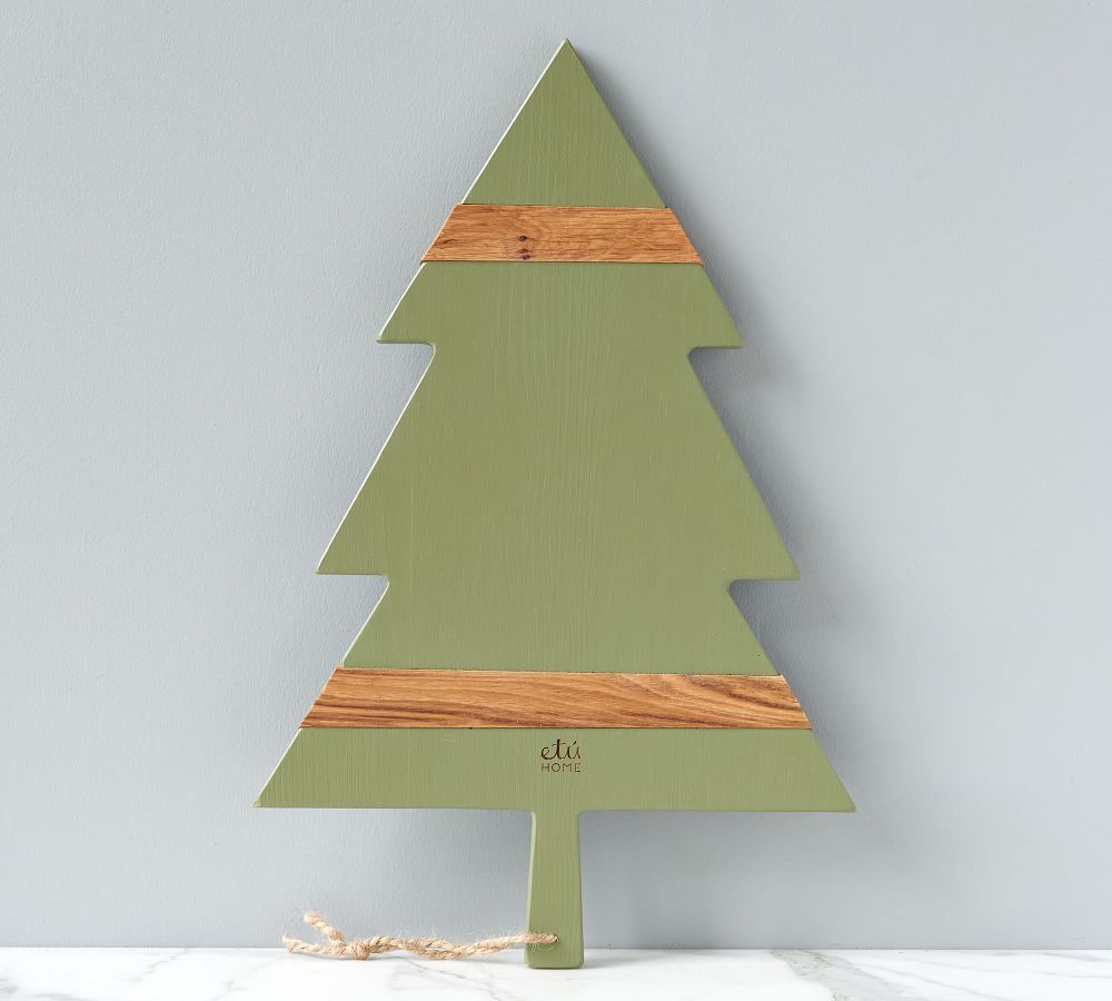 Holiday Tree Shaped Reclaimed Wood Cheese Board, Large - Sage | Pottery Barn (US)