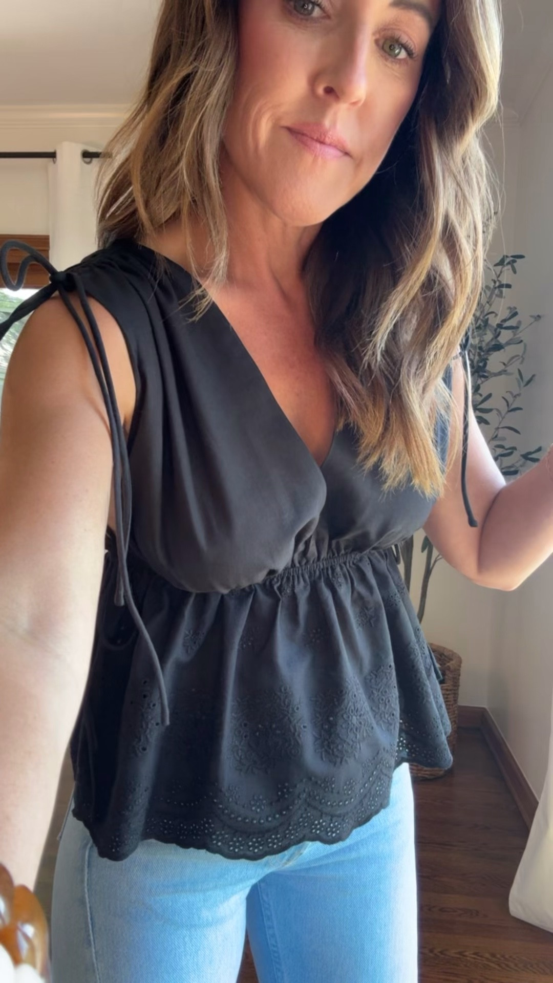 XS black top. A fun fit! 
Jeans size 25 petite

#LTKOver40 #LTKSeasonal
