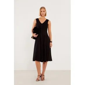 Vestido Pesponto Midi - Preto PRETO | OffPremium (BR)