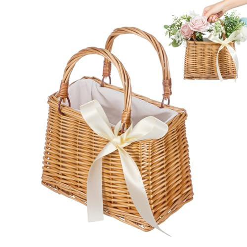 TOYANDONA Wicker Handbag - Rattan Woven Bag Wicker Purse Tote Boho Style Straw Beach Bag Tote for Women Summer Clutch Wedding Flower Girl Basket | Amazon (US)