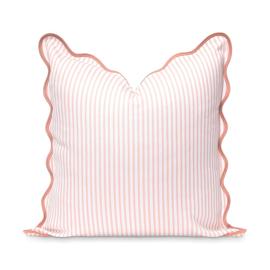 Hofdeco Premium Coastal Patio Indoor Outdoor Scalloped Throw Pillow Cover Only, 20"x20" Water Rep... | Amazon (US)
