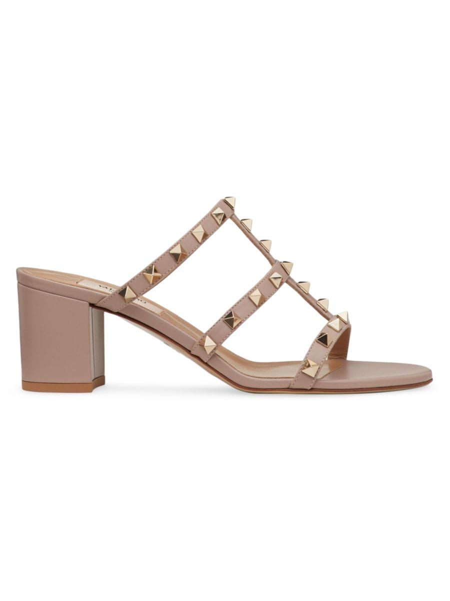 Shop Valentino Garavani Rockstud Calfskin Leather Slide Sandals 60MM | Saks Fifth Avenue | Saks Fifth Avenue