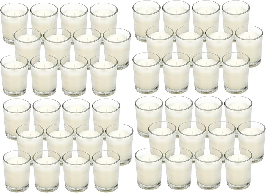 Hosley 48 Pack Ivory Unscented Clear Glass Filled Votive Candles. Hand Poured Wax Candle Ideal Gi... | Amazon (US)