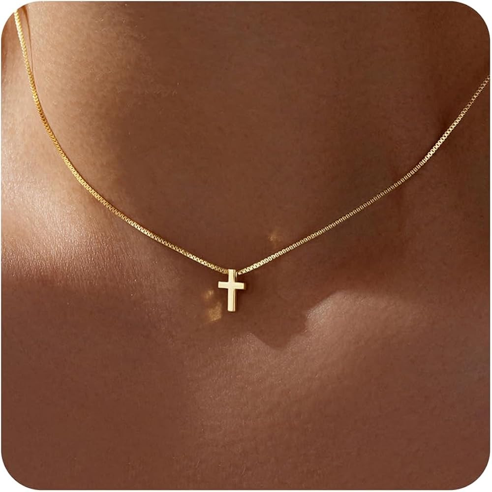Easter Basket Stuffer Cross Necklace for Women Girls, Dainty 14K Gold Silver Plated Cross Choker ... | Amazon (US)