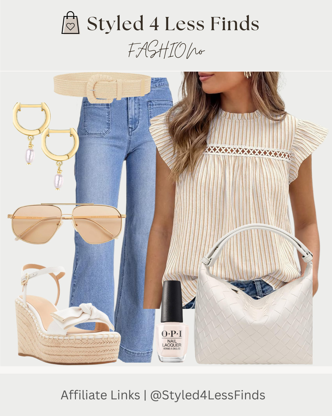Neutral tones + light denim will always be a yes for spring 🤍✨
This look is giving effortless chic with the prettiest feminine details — from the flutter sleeve top to the woven bag and espadrille wedges. Perfect for brunch, vacation strolls, or everyday elevated style ☀️

Style Tip: Pair soft neutrals with light wash denim for a clean, expensive-looking outfit that never goes out of style. Add gold jewelry to warm up the whole look 

 #LTKcanada #LTKsummer #LTKover50style