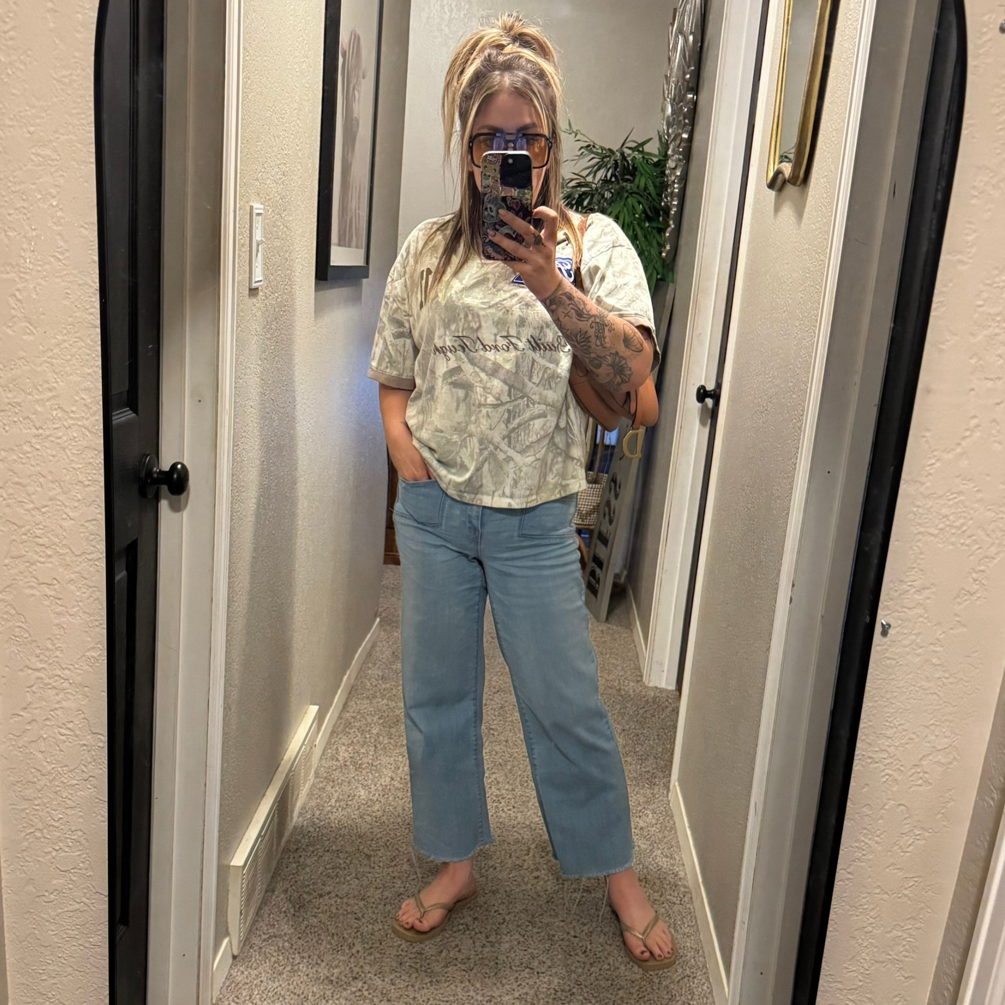 Soaking in the last warm days. This Ford camo shirt is one I wear all the time! #LTKCasual 