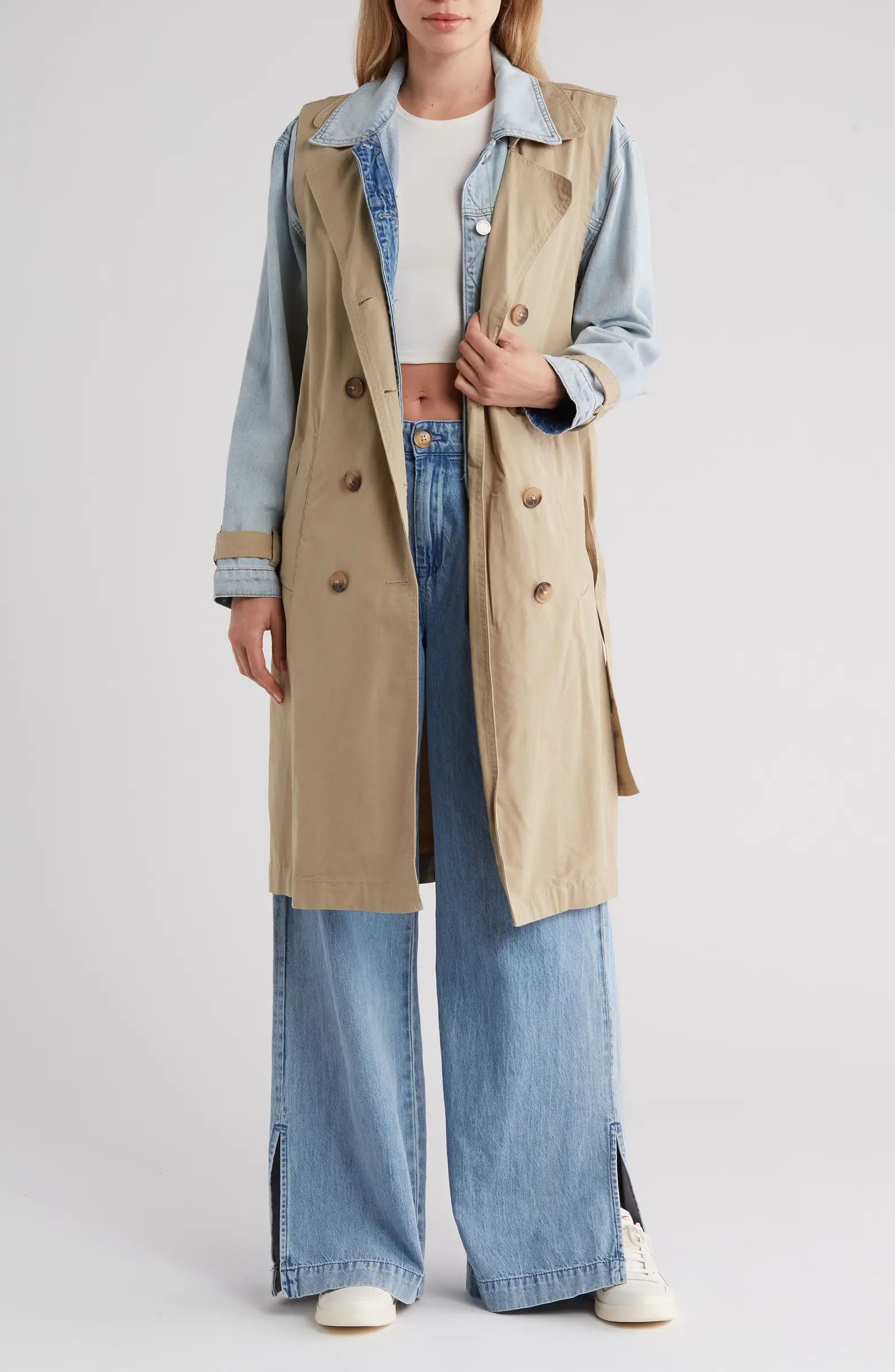Double Breasted Twill Denim Trench Coat | Nordstrom Rack