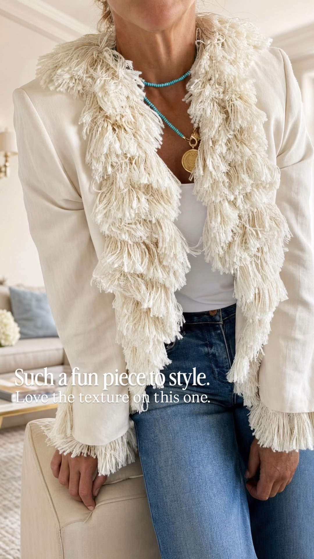 This gorgeous fringe jacket is back in stock! The incredible texture makes it such a standout piece, and it’s the perfect layer to instantly elevate a simple tank and jeans.

👩‍💻 LTK PRO TIPS
❤️ Heart = Support my posts ;-)
🔖 Save = Get sale & restock alerts for the things you love!
📋 Lists = Keep favorites organized (List ideas: Christmas, Birthdays, and Vacations!)
📲 Share = Send lists and products to a friend (or your daughters like me).
💬 Comment = Ask me anything, and I’ll answer. ;-)

#LTKSeasonal #LTKootd #LTKOver40