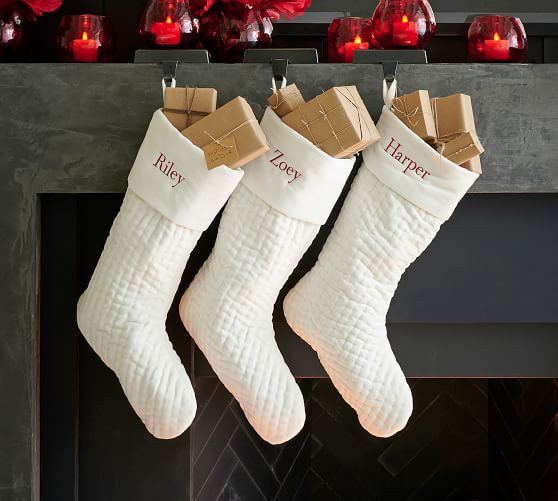 Channel Quilted Velvet Stocking - Ivory | Pottery Barn (US)