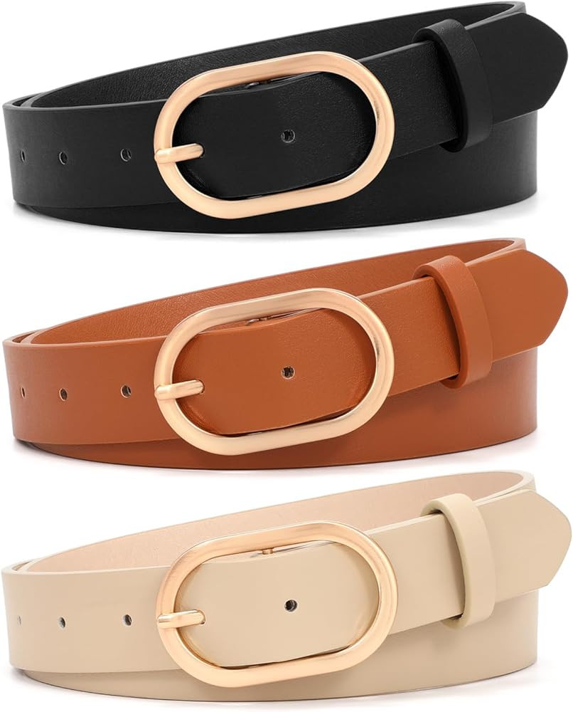 XZQTIVE 3 Pack Plus Size Women's Leather Belts for Jeans Pants Dress Fashion Gold Buckle Ladies W... | Amazon (US)