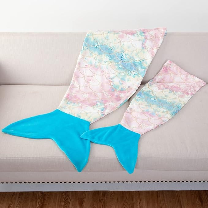 Mermaid Tail Blankets Glittering Wearable Cute Cozy Soft Flannel Rainbow Colorful Mermaid Tail Bl... | Amazon (US)