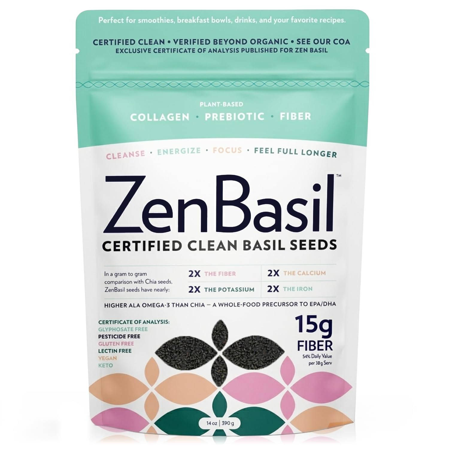 Zen Basil Seeds | edible basil seeds, kosher, non-gmo, lectin free, gluten free, plant based, ket... | Amazon (US)