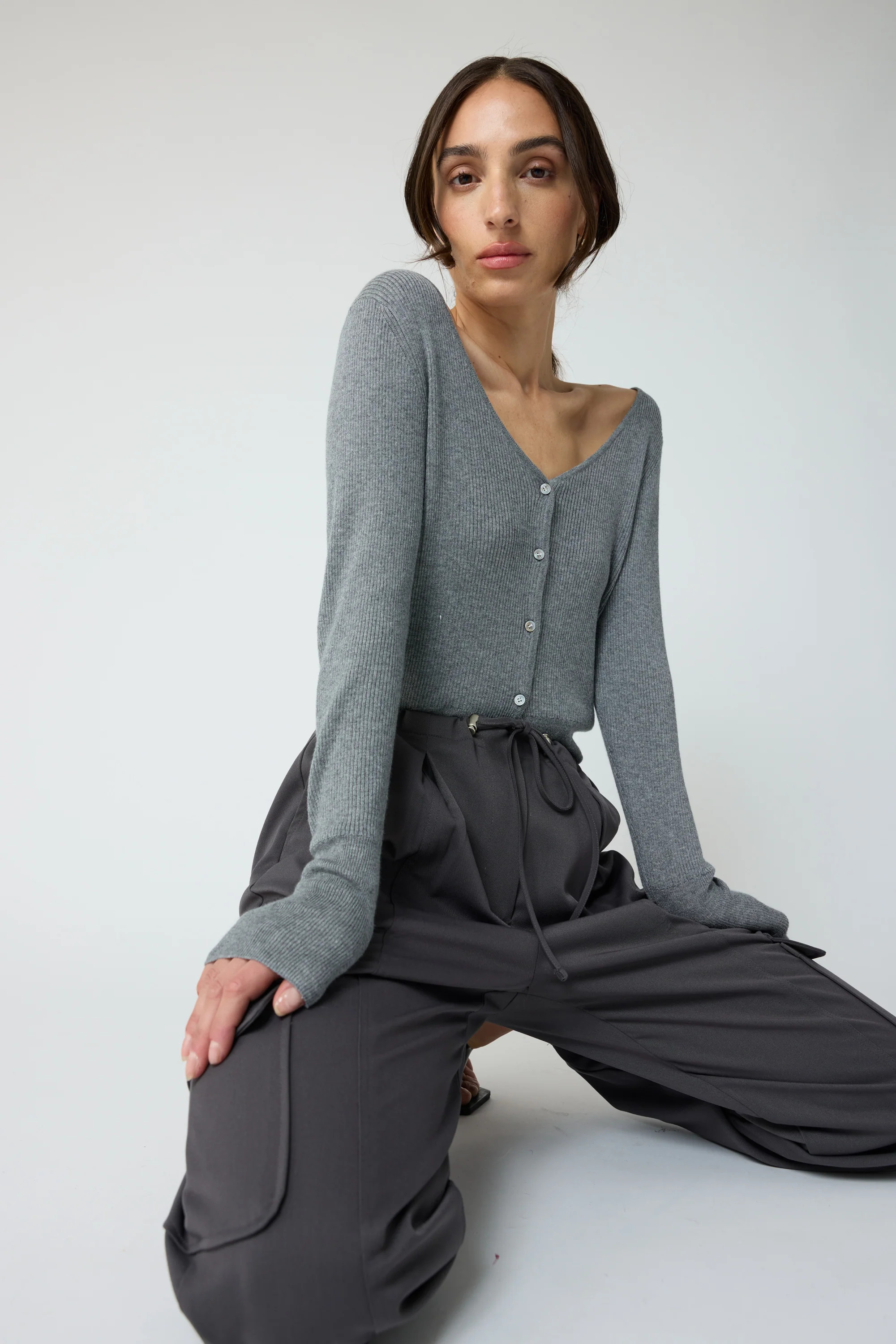Cropped V Neck Cardigan | Almina Concept