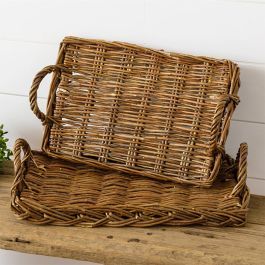 Classic Farmhouse Handled Basket Trays Set of 2 | Antique Farm House