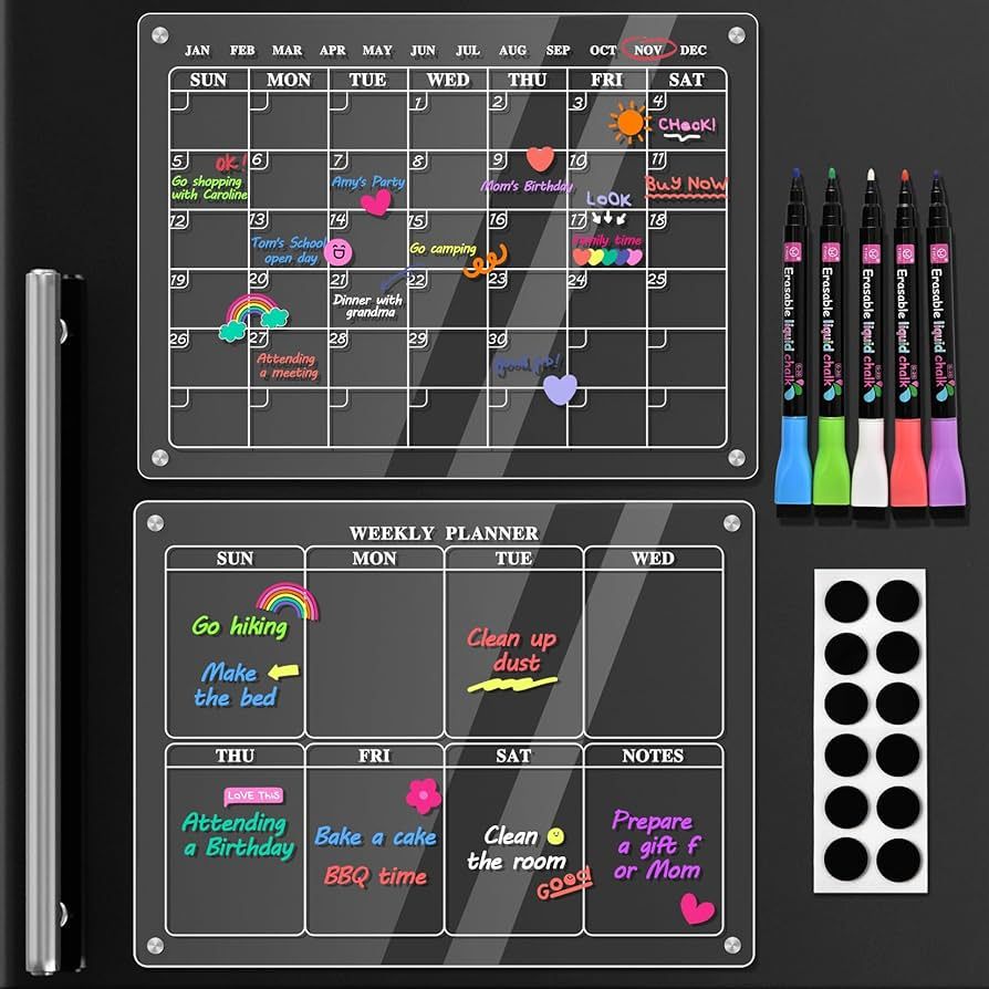 Acrylic Calendar for Fridge - 2 Set Magnetic Calendar for Fridge, Fridge Calendar Monthly and Wee... | Amazon (US)