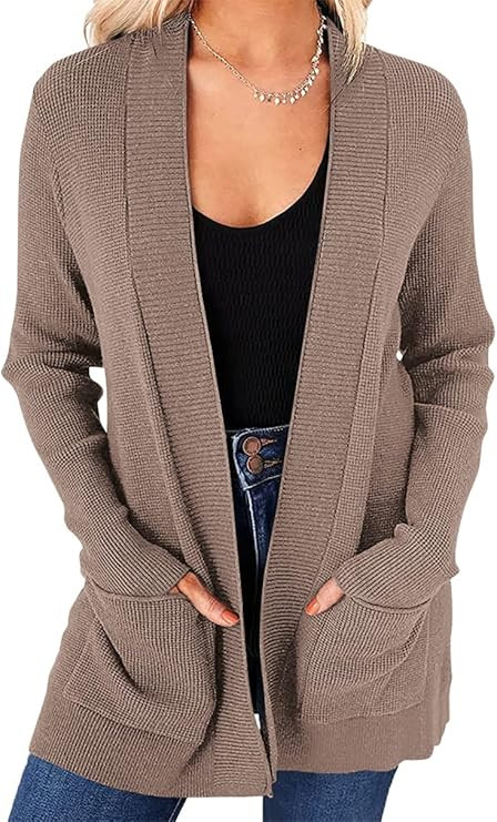 ANRABESS Womens Long Sleeve Casual Loose Knit Open Front Solid Soft Chunky Sweater Cardigan with ... | Amazon (US)