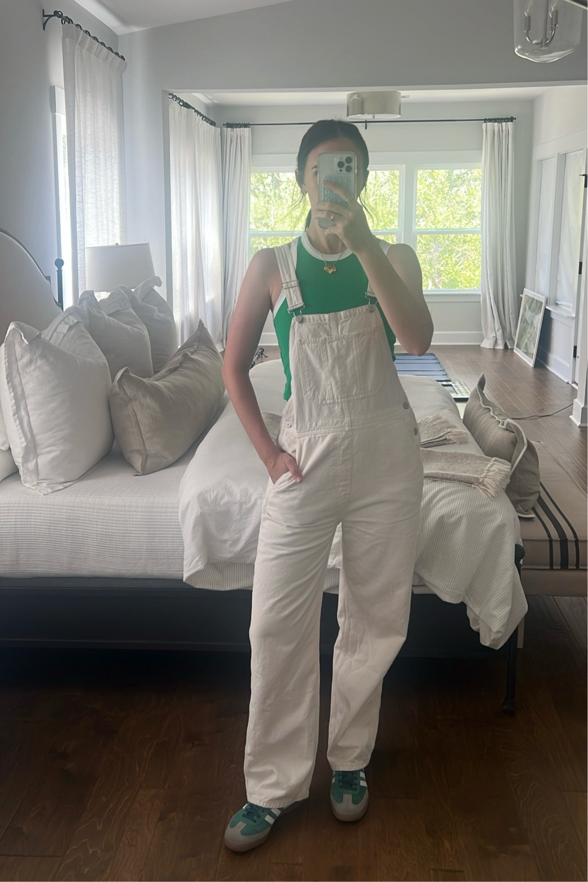 Summer uniform 🤍 #overalls #reformation #ootd #momoutfit #anthro #anthropologie #adidas #sambas 

#LTKStyleTip #LTKFamily