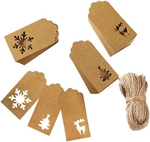 Aneco 150 Pieces Paper Tags Kraft Christmas Tags Hang Labels Christmas Tree Snowflake Reindeer De... | Amazon (US)
