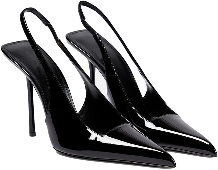 THESHY Women's Pointed Toe High Stiletto Heels Slingback Stretch Slip-on Pumps Backless Patent Le... | Amazon (US)
