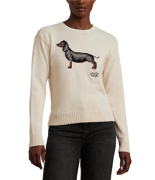 Intarsia-knit Dachshund Embroidered Sweater | Dillard's