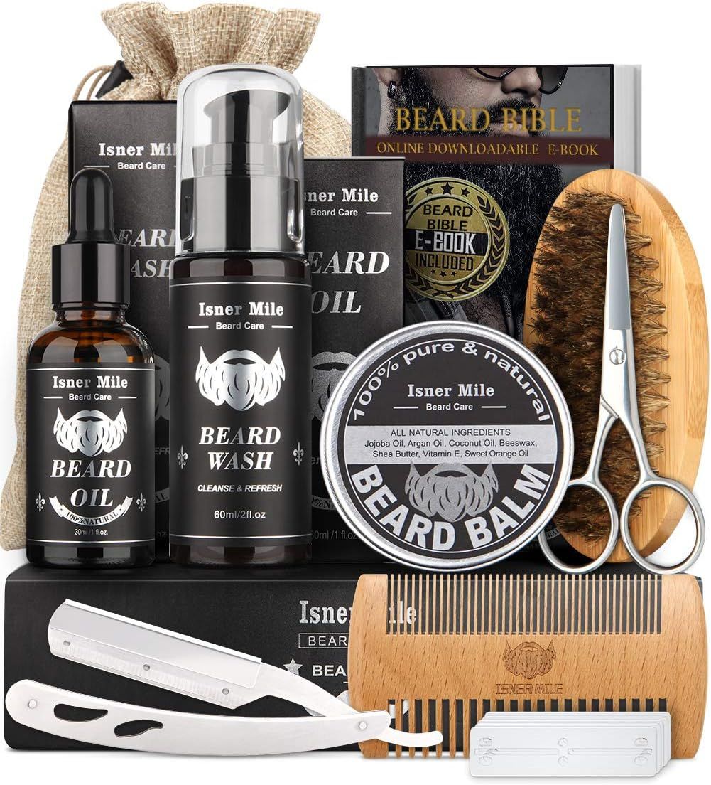 Isner Mile Beard Kit for Men, Grooming & Trimming Tool Complete Set with Shampoo Wash, Beard Care... | Amazon (US)