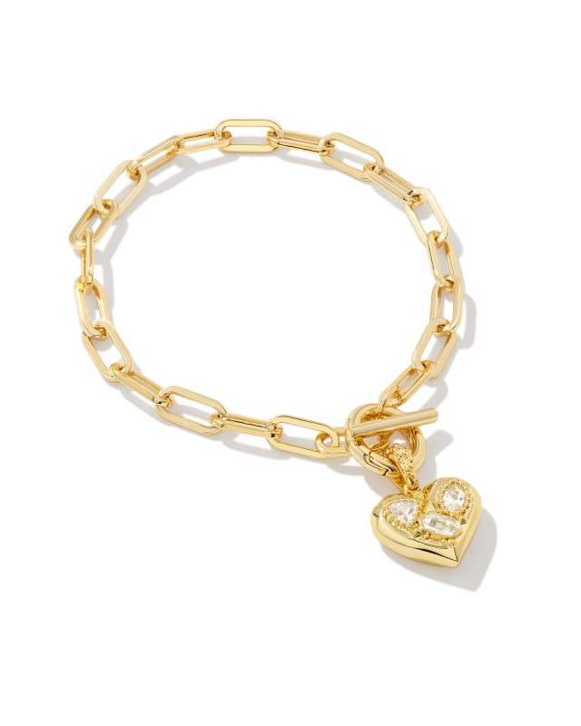 Penny Gold Heart Chain Bracelet in White Crystal | Kendra Scott