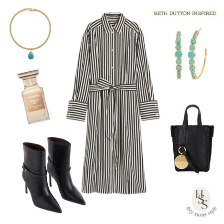 Striped dress with turquoise jewelry ✨ #bethdutton 

#LTKworkwear #LTKstyletip