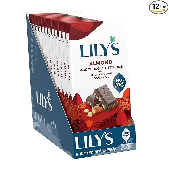 LILY'S Almond Dark Chocolate Style No Sugar Added, Sweets Bars, 3 oz (12 Count) | Amazon (US)