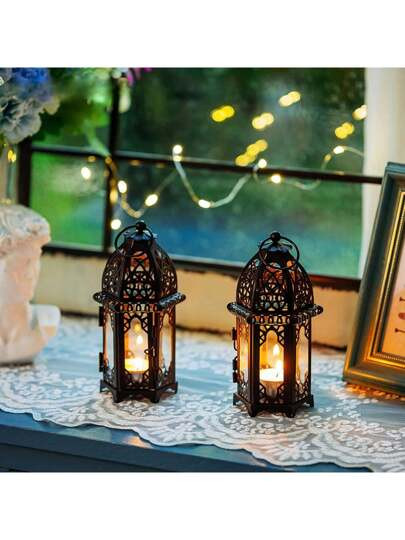 Moroccan Candle Lantern, Vintage Candle Holder, Compact And Delicate, With Transparent Glass Panels, Suitable For Tea Lights, Ideal For Patio, Indoor/Outdoor, Events, Ramadan, Parties And Weddings. | SHEIN