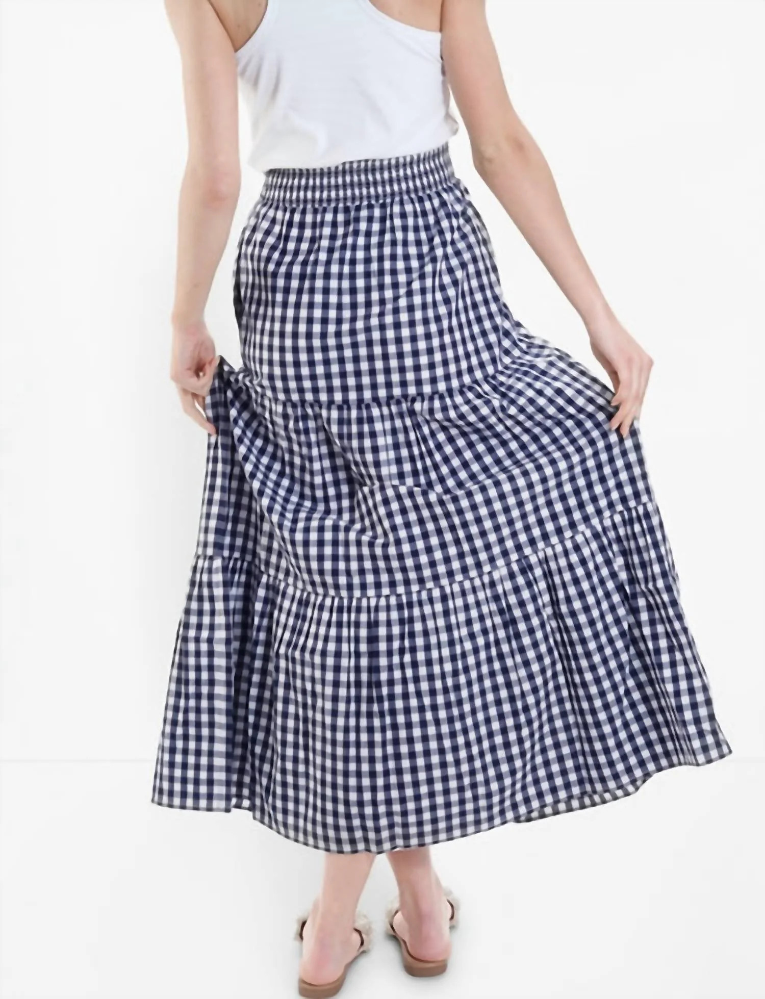 Gingham Skirt In Navy | Shop Simon