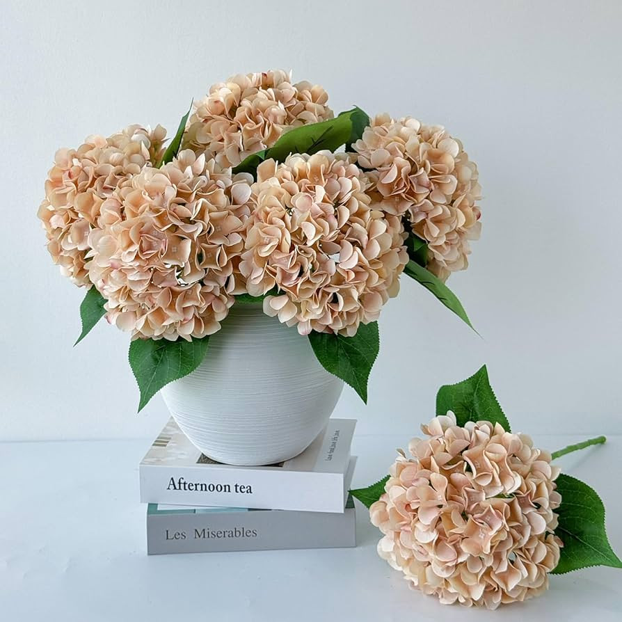 5 Pcs Light Coffee Silk Hydrangeas 20'' Faux Hydrangeas for Fall Indoor Home Decor Spring Kitchen... | Amazon (US)