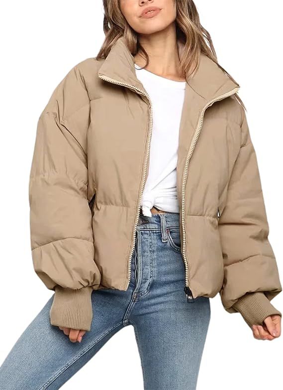 Tanming Womens Casual Puffer Jacket Long Sleeve Full Zip Black Padded Winter Coat | Amazon (US)