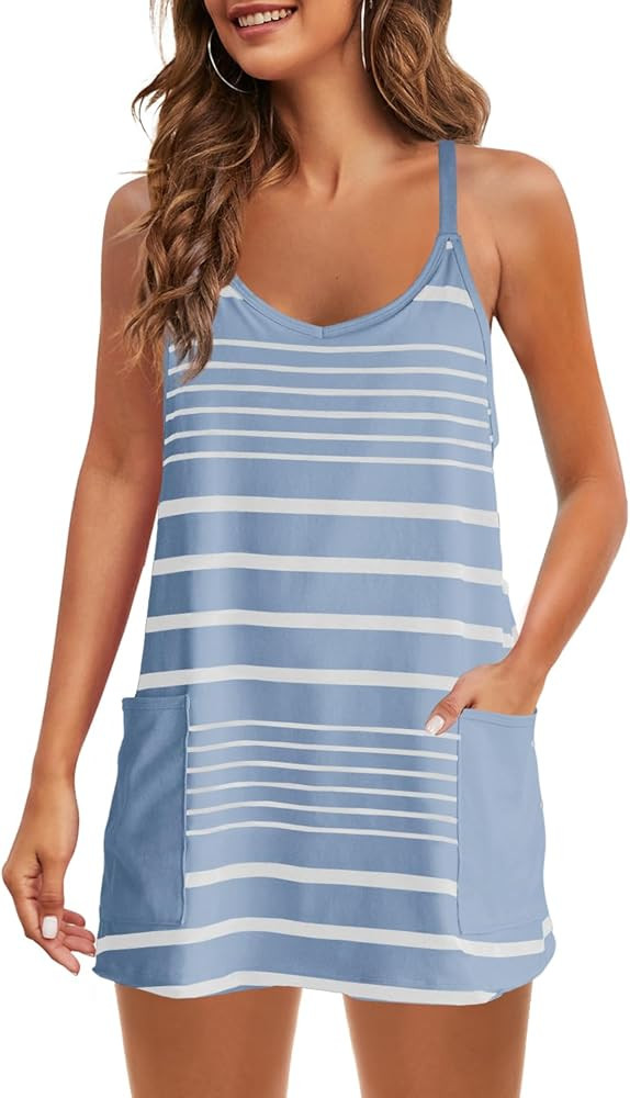Panadila Womens Summer Sleeveless Mini Dress V Neck Spaghetti Strap Sundress Athletic Short Dress... | Amazon (US)