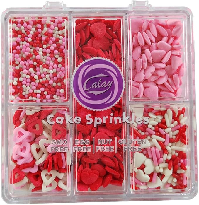 Valentines Sprinkles for Cake Decorating, Edible Pink, White and Red Heart Sprinkles for Baking, ... | Amazon (US)