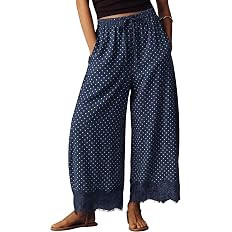 Lviefent Womens Cropped Lace Hem Pants Polka Dot Summer Wide Leg Beach Travel Lounge Pants Trouse... | Amazon (US)