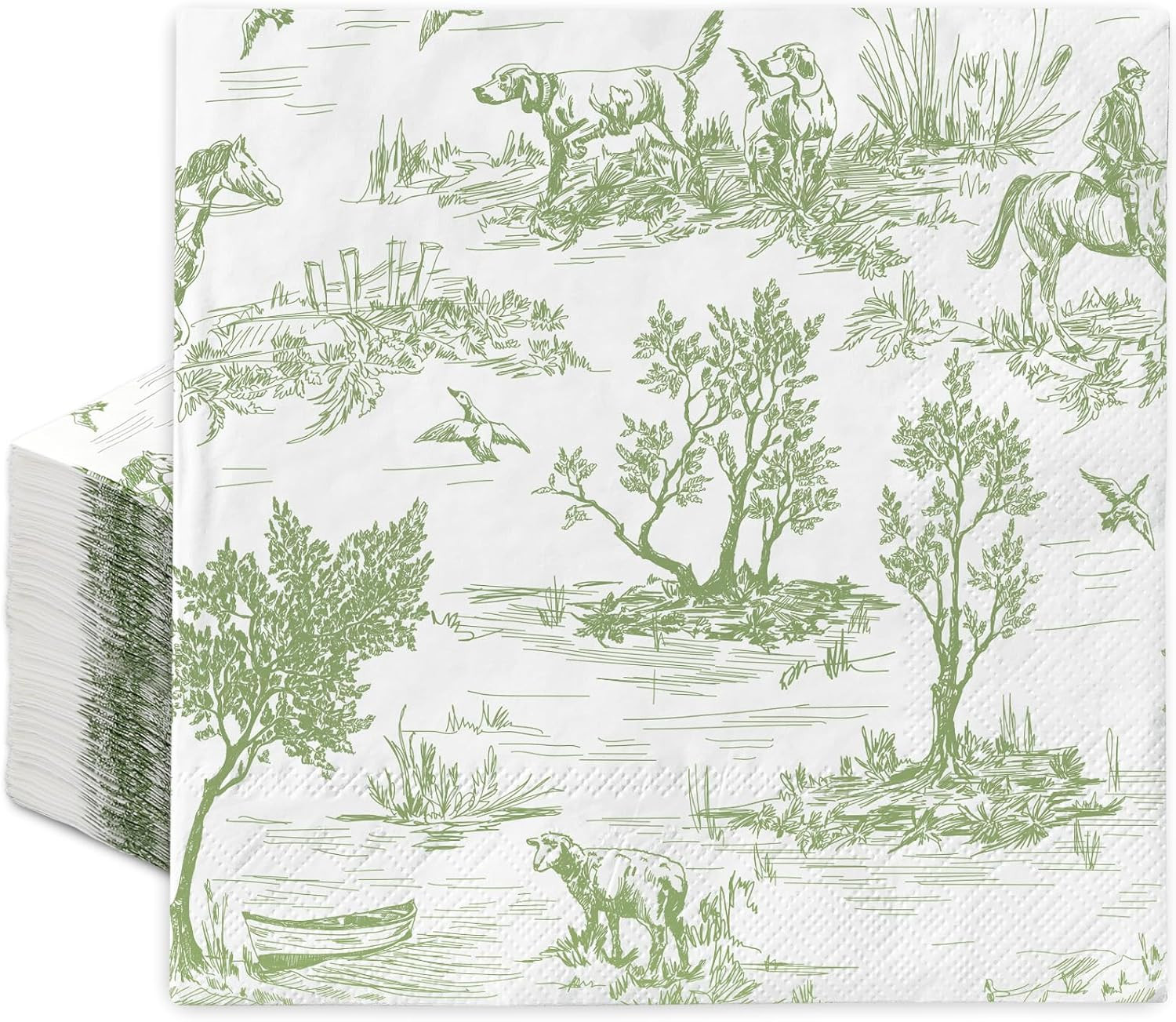 80Pcs Green White Paper Napkins Classic French Village Printed Disposable Napkin Rustic Decorative Dinner Hand Napkin for Sweet Home Farmhouse Holiday Party Supplies | Amazon (US)
