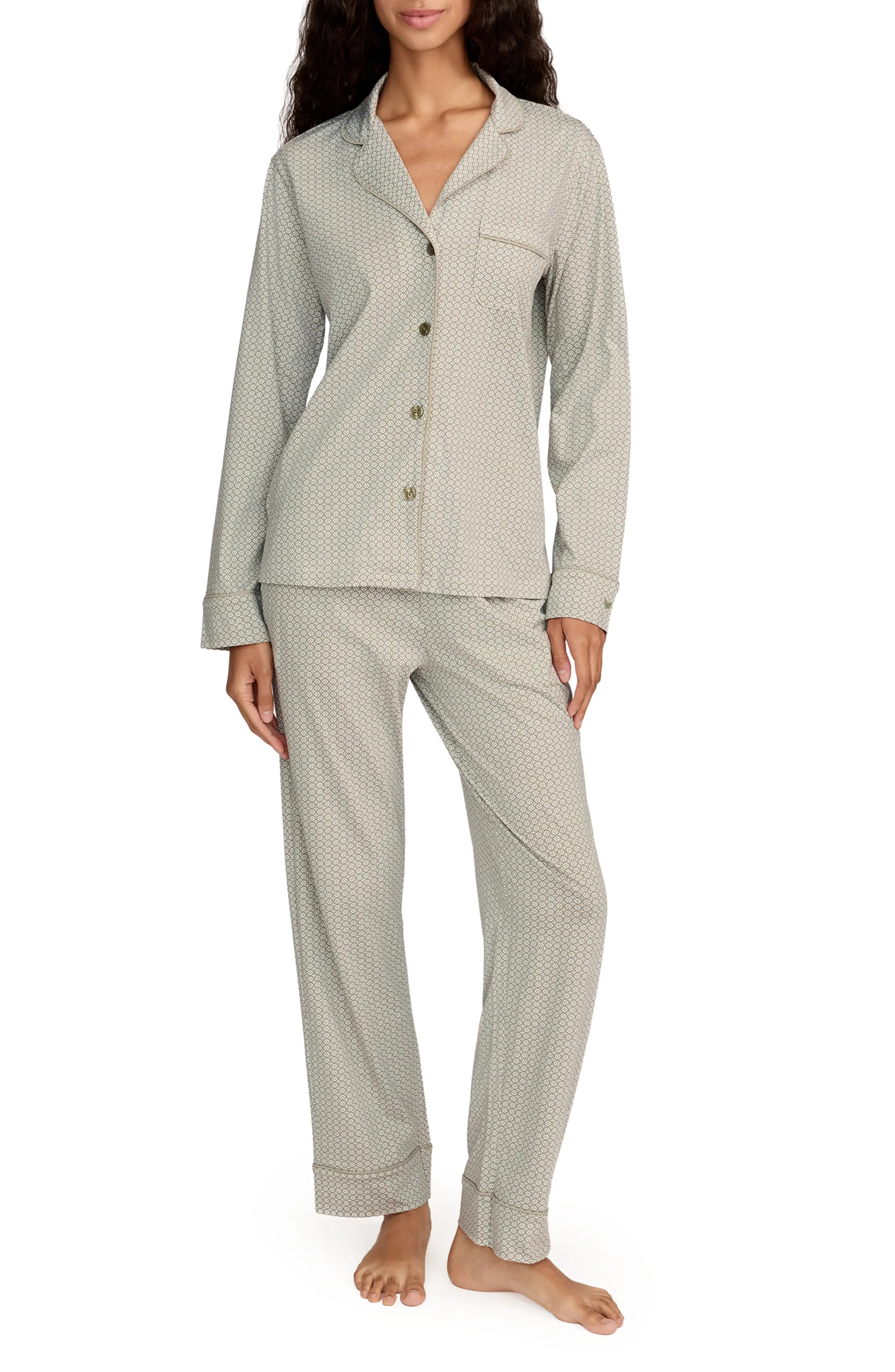Petite Plume Featherweight Pima Cotton Pajamas in Green at Nordstrom, Size Large | Nordstrom