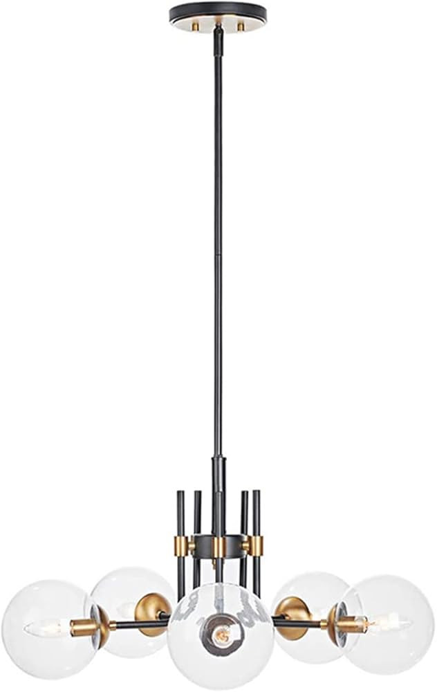 ZTTECH 5-Light Clear Glass Globe Pendant Light,5.8 inch Glass Ball & Black Base Ceiling Lamp Chan... | Amazon (US)